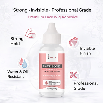 J.AMILA® Professional Lace Bond Strong, Safe, Reliable Hair Adhesive Water and Oil Resistant for Invisible Wig Bonding 1.3 oz 38ml