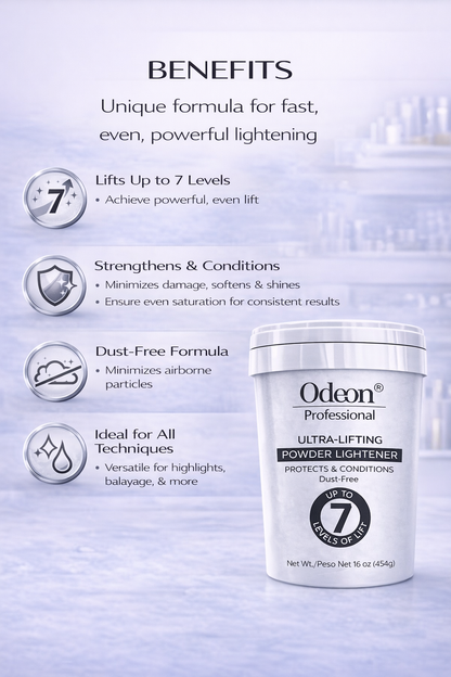 Odeon® Professional Ultra-Lifting Powder Lightener – Dust-Free Bleach, Up to 7 Levels of Lift (16 Oz)