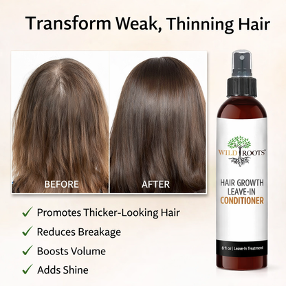 Wild Roots Hair Growth Leave-In Conditioner Spray – Thickening, Strengthening &amp; Volume Boost Treatment (8oz)