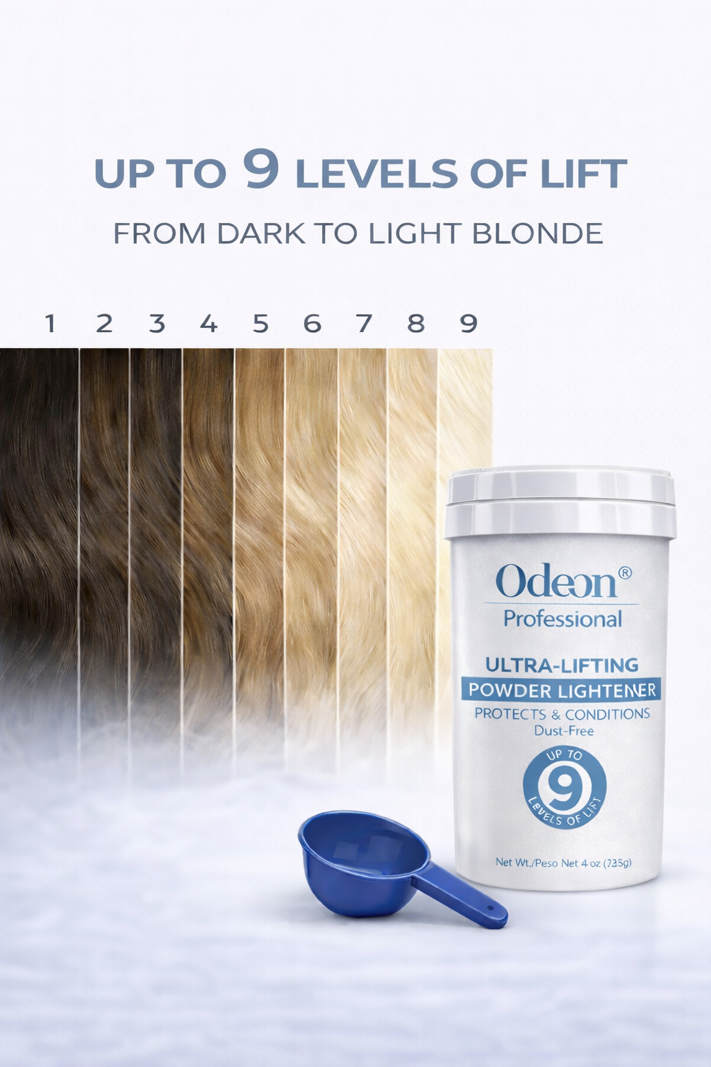 Odeon® Professional Ultra-Lifting Powder Lightener – Up to 9 Levels | Dust-Free | Includes Mixing Bowl &amp; Brush 4oz (118g)
