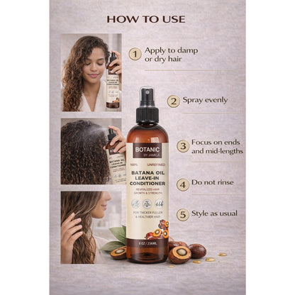 Botanic 100% Unrefined Batana Oil Leave-In Conditioner – Lightweight Moisture &amp; Strength Spray 8 oz