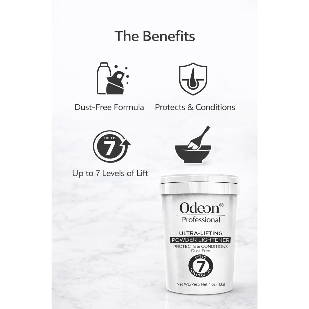 Odeon® Professional Ultra-Lifting Powder Lightener – Dust-Free Bleach, Up to 7 Levels of Lift (4 Oz)