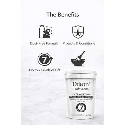 Odeon® Professional Ultra-Lifting Powder Lightener – Dust-Free Bleach, Up to 7 Levels of Lift (4 Oz)