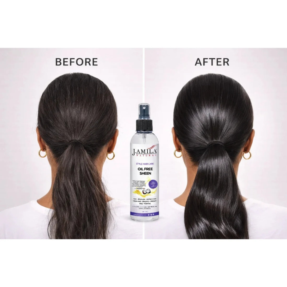 J. AMILA Natural Oil Free Sheen Spray with Vitamin E &amp; Coconut Oil – Lightweight Shine, Heat &amp; UV Protection for Wigs, Braids &amp; Natural Hair 8 oz 237 ml