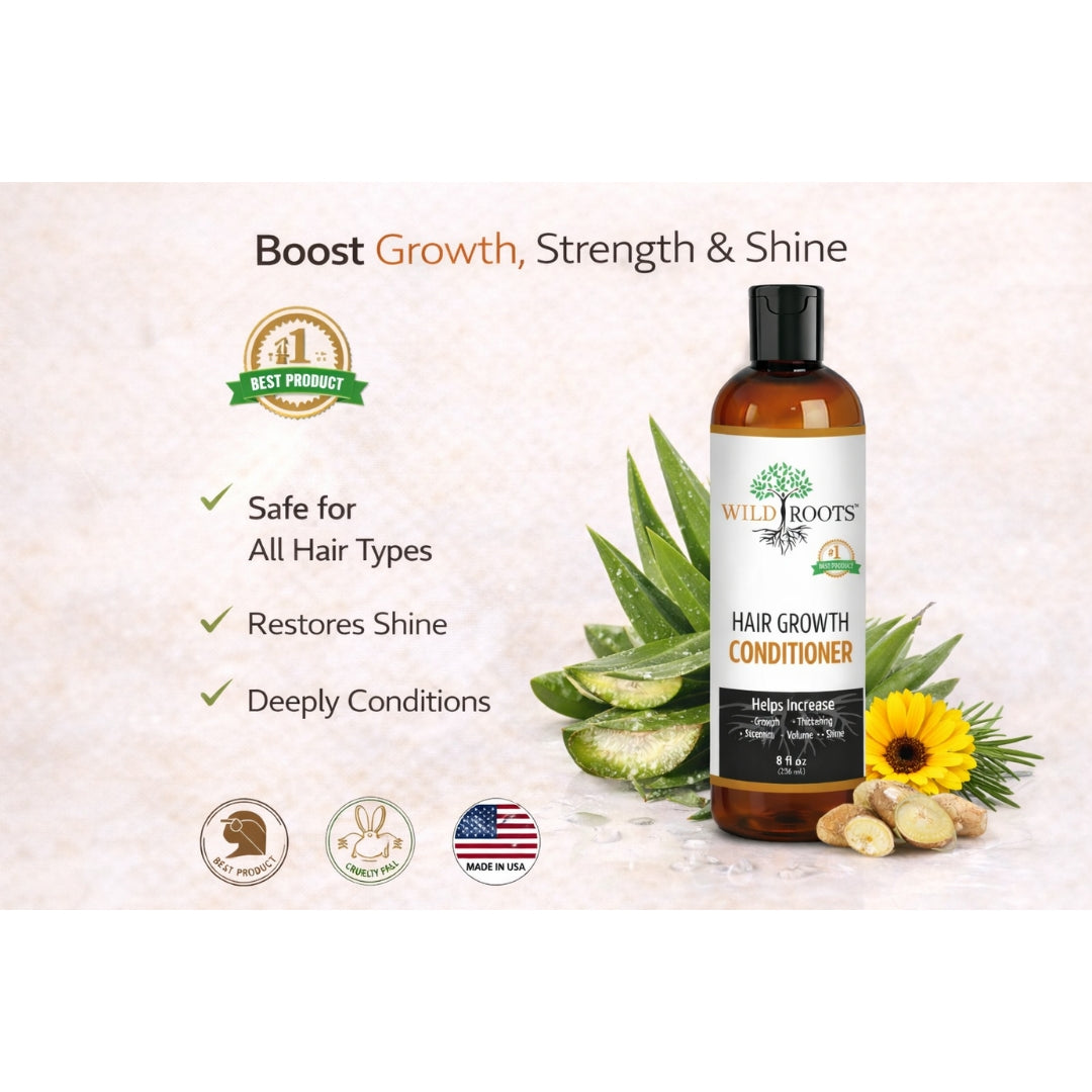 Wild Roots Hair Growth Conditioner – Strengthening &amp; Thickening Treatment for Fuller, Healthier Hair (8oz)