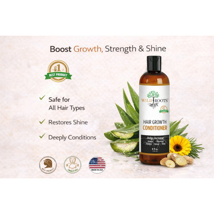 Wild Roots Hair Growth Conditioner – Strengthening &amp; Thickening Treatment for Fuller, Healthier Hair (8oz)