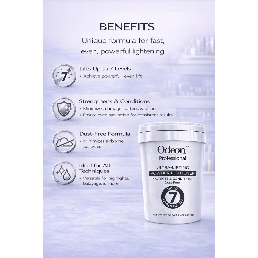 Odeon® Professional Ultra-Lifting Powder Lightener – Dust-Free Bleach, Up to 7 Levels of Lift (16 Oz)