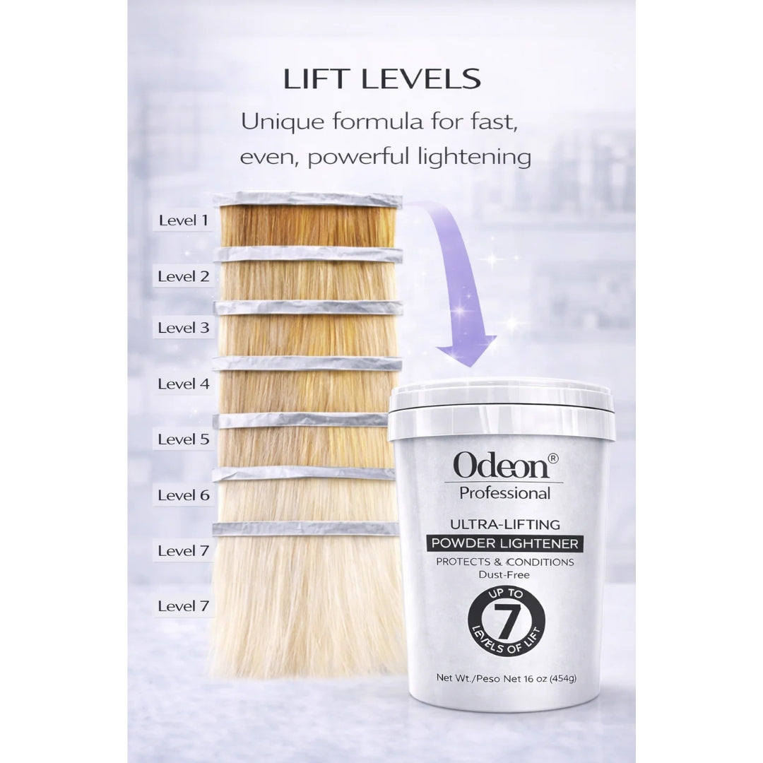 Odeon® Professional Ultra-Lifting Powder Lightener – Dust-Free Bleach, Up to 7 Levels of Lift (8 Oz)