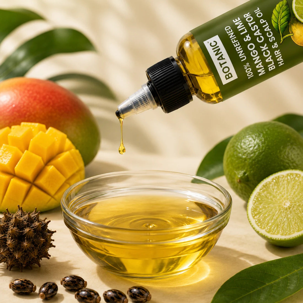 BOTANIC Mango &amp; Lime Black Castor Hair &amp; Scalp Oil – Refreshing Hair Growth Oil – 4 fl oz (118 mL)