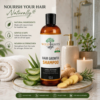 Wild Roots Hair Growth Shampoo – Strengthening &amp; Thickening Formula for Fuller, Healthier Hair (8oz)