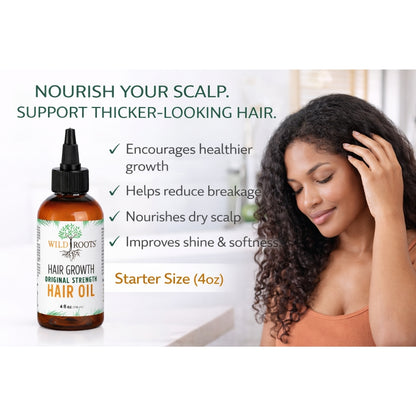 Wild Roots Original Strength Hair Growth Oil – Nourishing Scalp Treatment for Thicker, Stronger Hair (4oz)