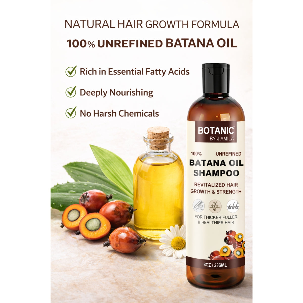 Botanic 100% Unrefined Batana Oil Shampoo – For Thicker, Fuller &amp; Healthier Hair 8 oz