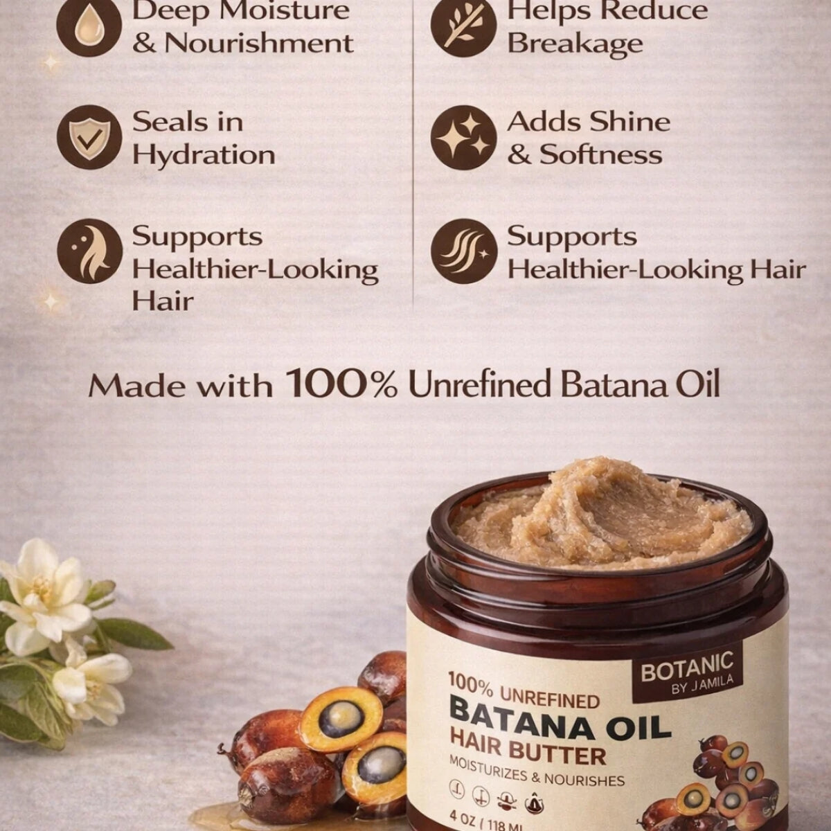 Botanic Batana Hair Butter – 100% Unrefined | Deep Moisture &amp; Strength (2oz &amp; 4oz)
