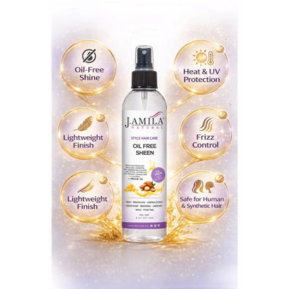 J. AMILA Natural Oil Free Sheen Spray with Vitamin E &amp; Argan Oil – Lightweight Shine, Heat &amp; UV Protection for Wigs, Braids &amp; Natural Hair 8 oz 237 ml