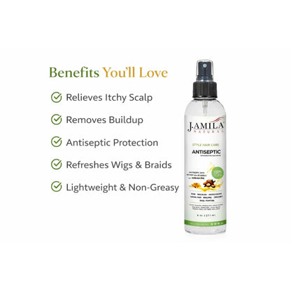 J. Amila Natural Antiseptic Spray with Argan Oil &amp; Myrrh – Scalp Relief, Itch Control &amp; Cleanse for Wigs, Braids &amp; Natural Hair (8 oz / 237 ml)