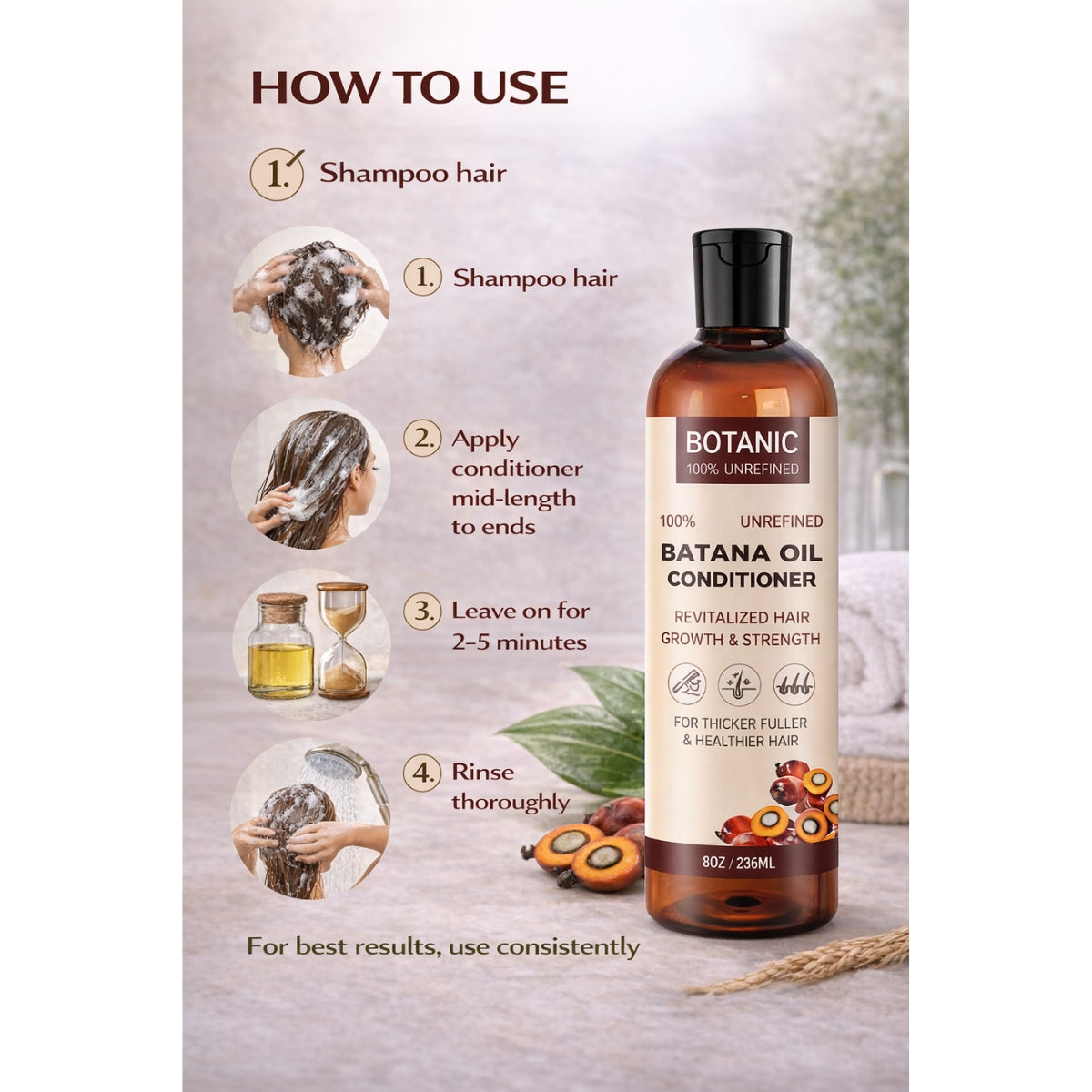 Botanic 100% Unrefined Batana Oil Conditioner – Deep Moisture, Strength &amp; Shine 8 oz