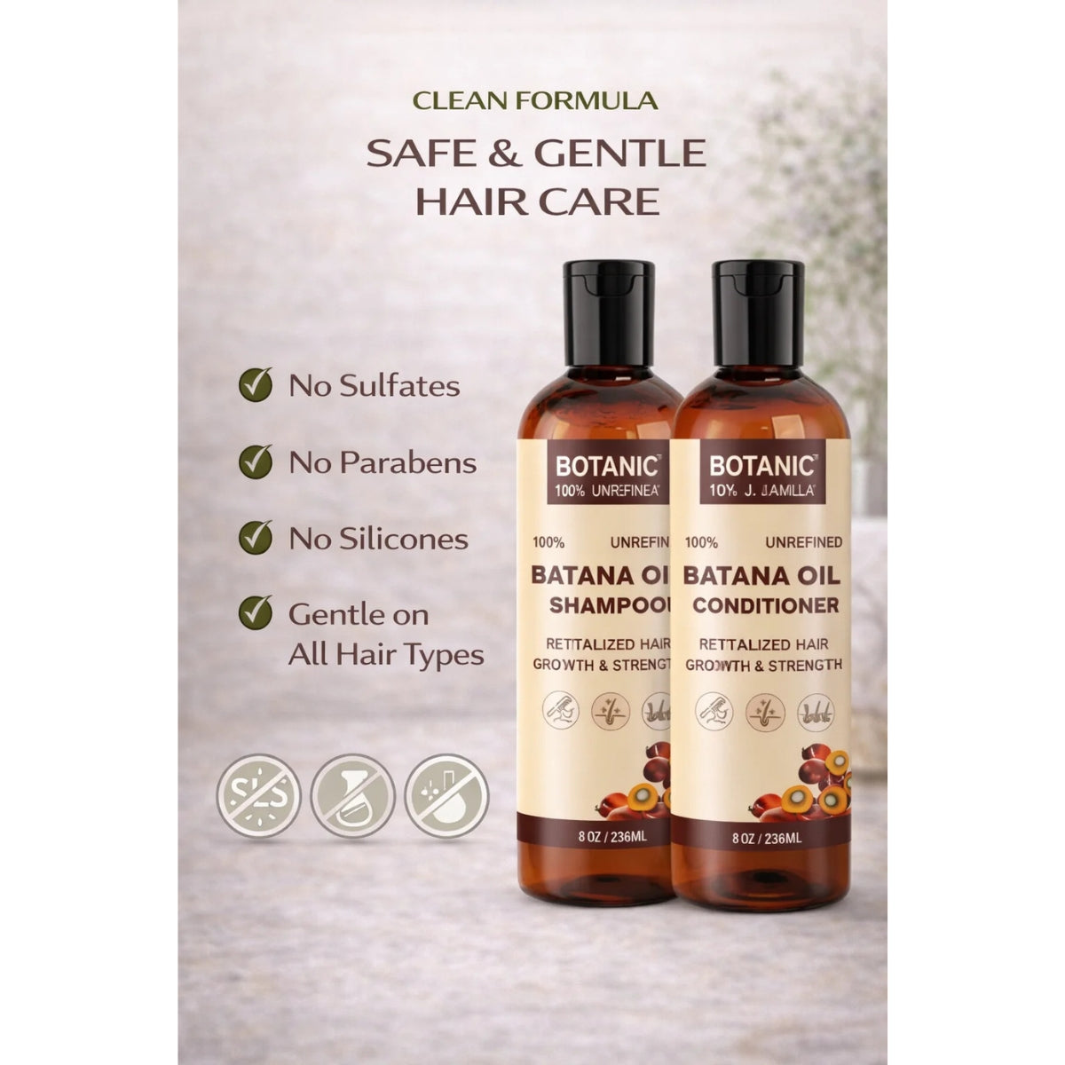 Botanic Hair Care 100% Unrefined Batana Oil Shampoo + Conditioner Bundle Complete Hair Care System 8oz