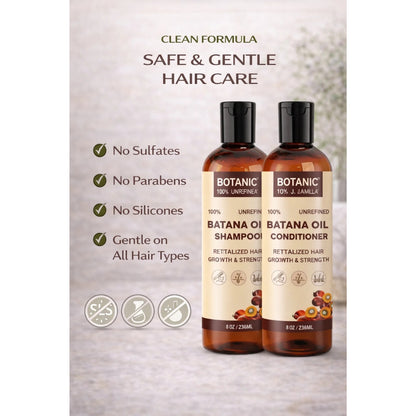 Botanic Hair Care 100% Unrefined Batana Oil Shampoo + Conditioner Bundle Complete Hair Care System 8oz
