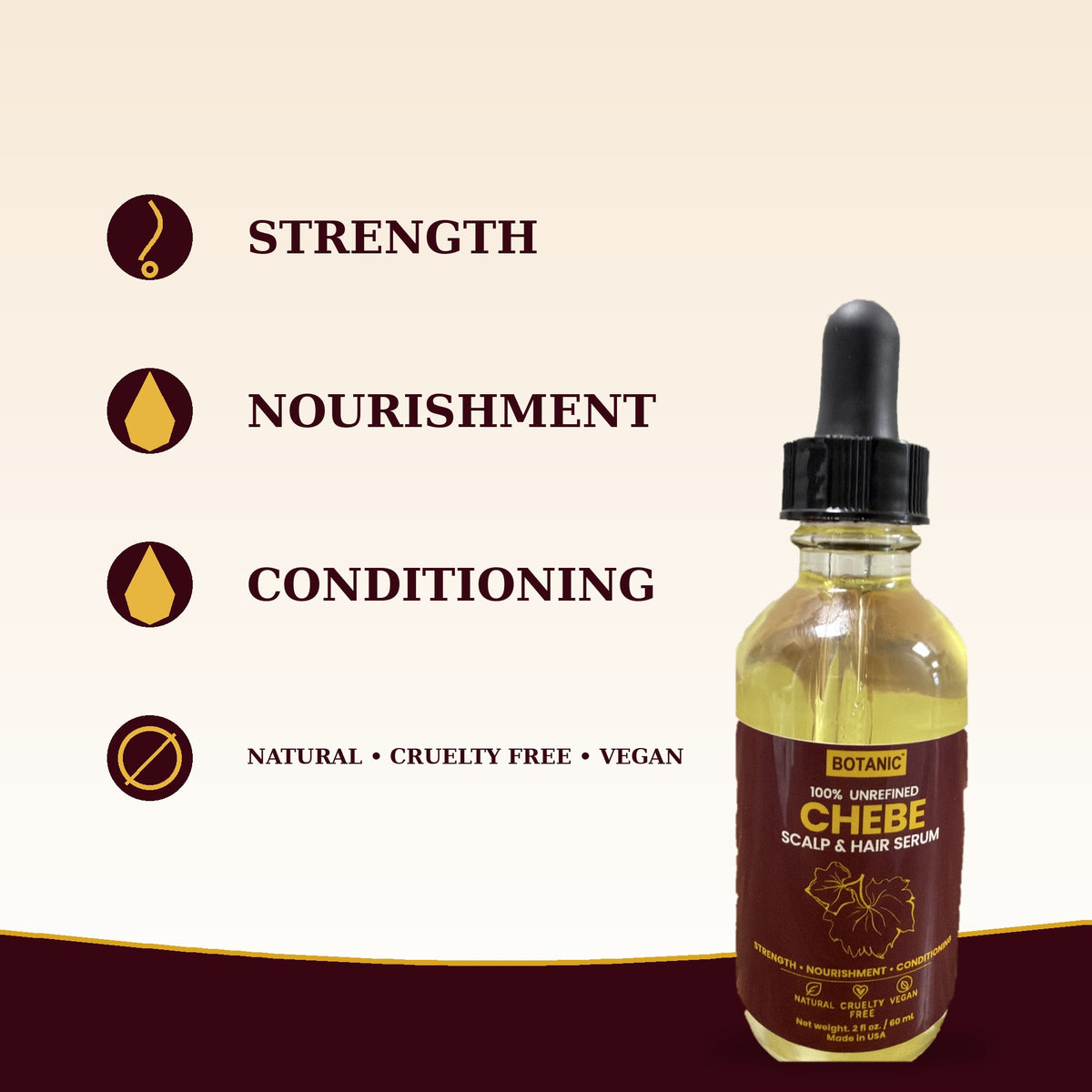 Botanic 100% Unrefined Chebe Scalp &amp; Hair Serum - 2 fl oz