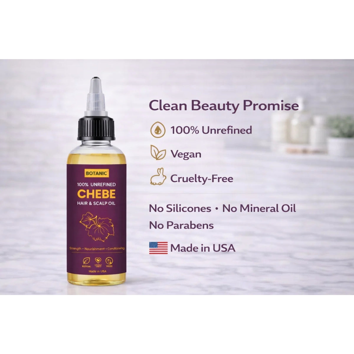 100% Unrefined Chebe Hair &amp; Scalp Oil – Strength, Nourishment &amp; Moisture Retention | Vegan, Cruelty-Free 4 fl oz (118 mL)
