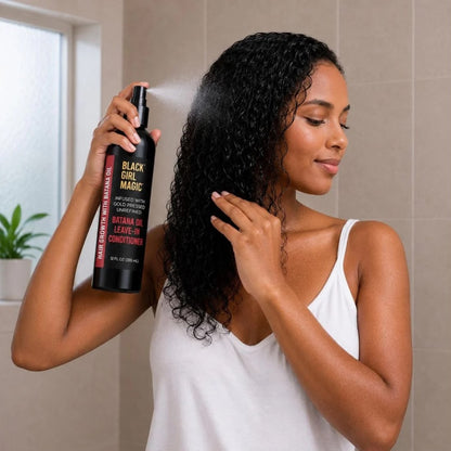Black Girl Magic infused with gold press, unrefined Batana oil leave in conditioner 12 Oz
