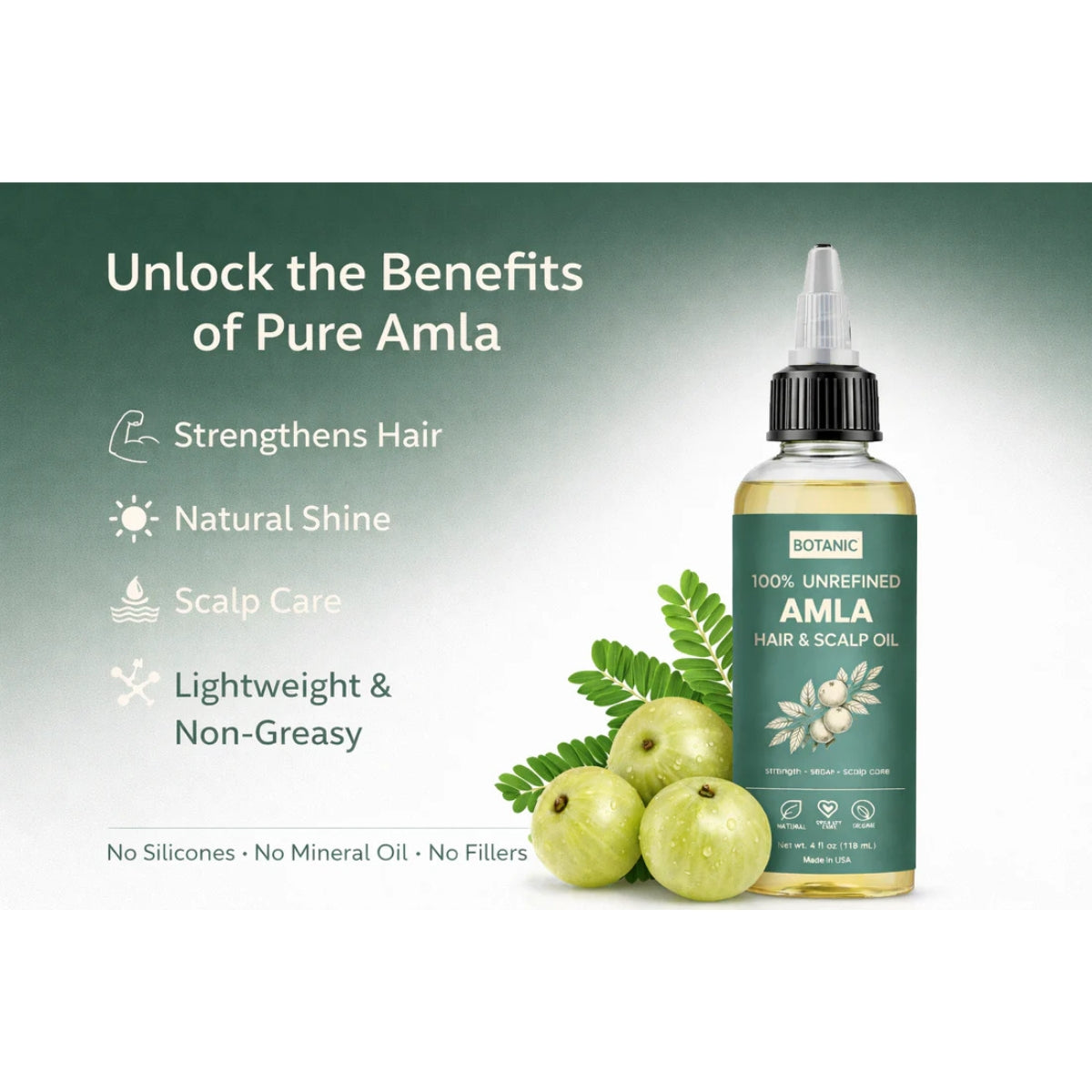 100% Unrefined Amla Hair &amp; Scalp Oil – Natural Growth, Shine &amp; Strength | Vegan, Cruelty-Free 4 fl oz (118 mL)