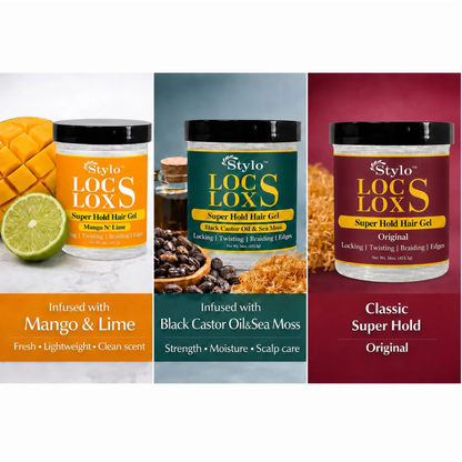 Stylo™ Locs Loxs Super Hold Hair Gel Locking, Twisting, Braiding &amp; Edges
3 Pack 16oz
