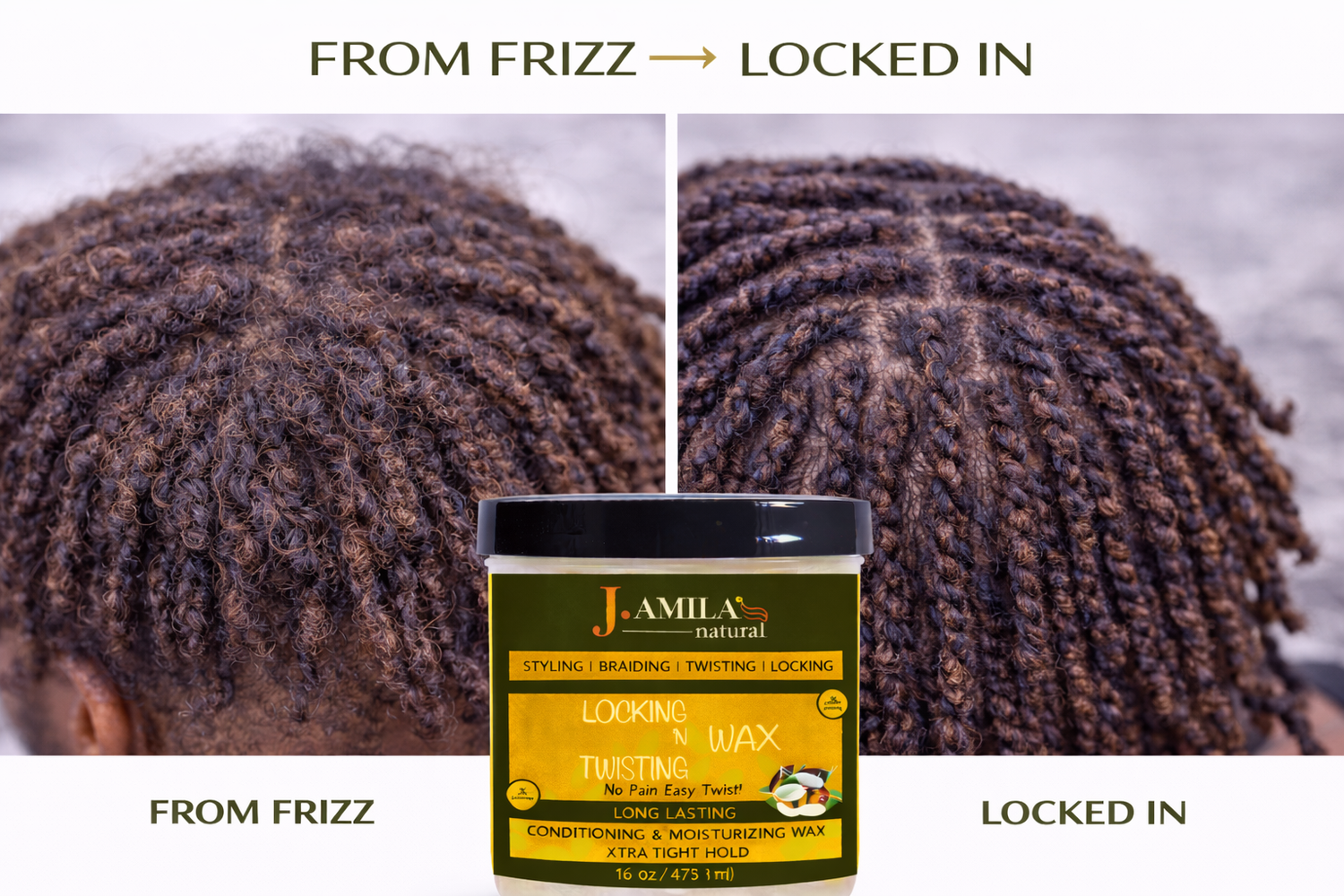 Jamila Natural Award-Winning– Xtra Tight Hold Twisting ‘N Locking Wax (16oz / 473ml)