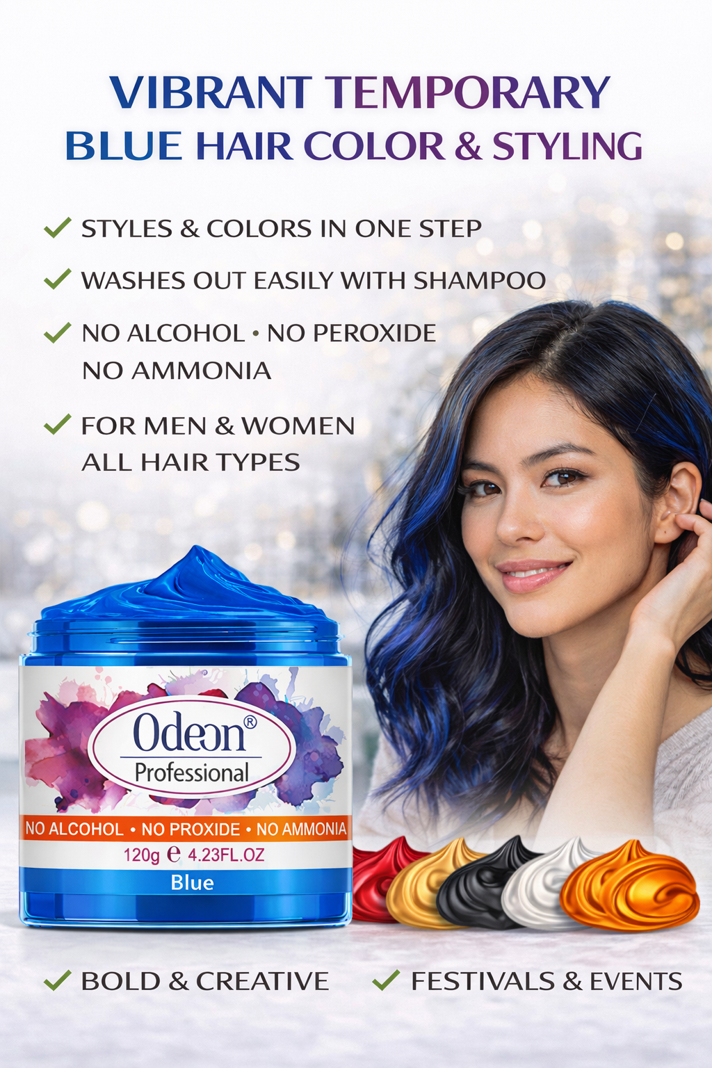 Odeon Professional Blue Hair Color Wax, Temporary Hair Dye for Women &amp; Men (4.23oz)