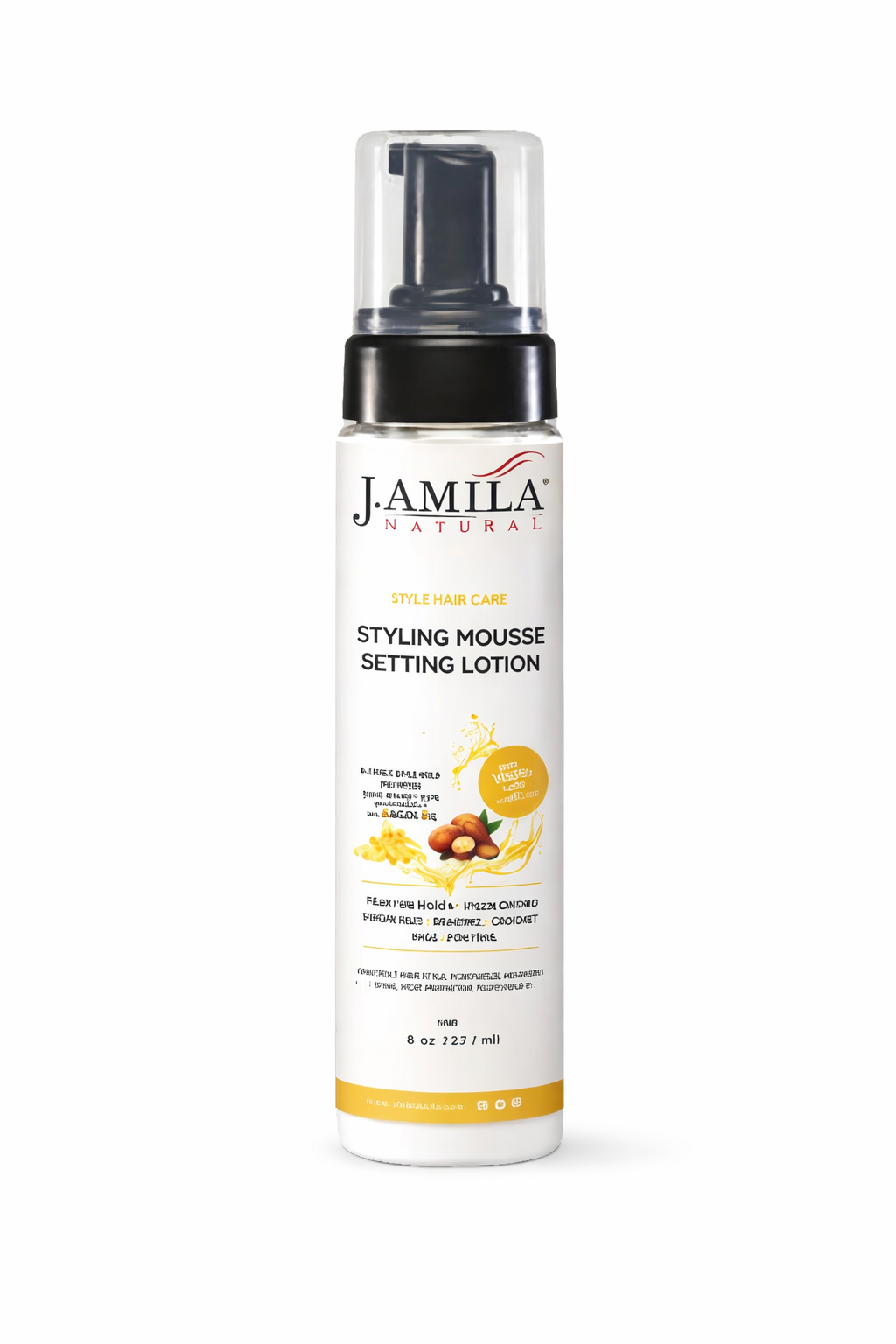 Amila Natural Styling Mousse Setting Lotion with Argan Oil – Flexible Hold, Frizz Control &amp; Shine – For Wigs, Weaves &amp; Natural Hair (8oz)
