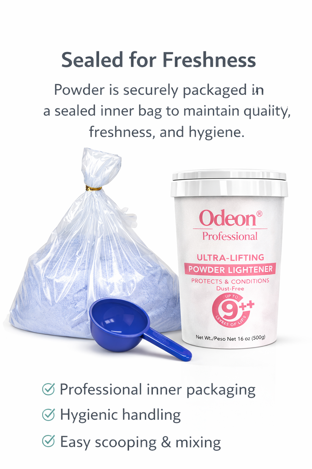 Odeon® Professional Ultra-Lifting Powder Lightener – Up to 9++ Levels 16oz Includes Mixing Bowl &amp; Dye Brush