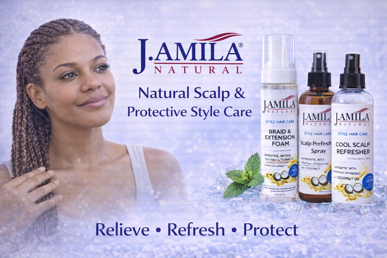 J. AMILA Natural Cool Scalp Refresher with Menthol, Myrrh, Vitamin E &amp; Coconut Oil – Cooling Scalp Spray for Braids, Wigs, Natural &amp; Synthetic Hair (8 oz)