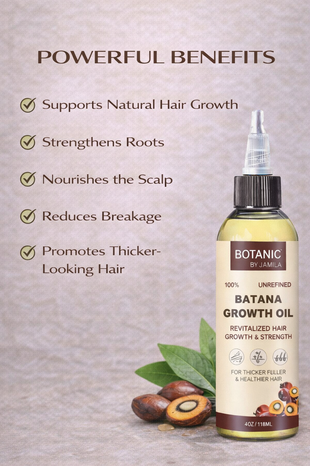 Botanic by J.Amila 100% Unrefined Batana Growth Oil Strengthen, Nourish &amp; Support Hair Growth 4 oz