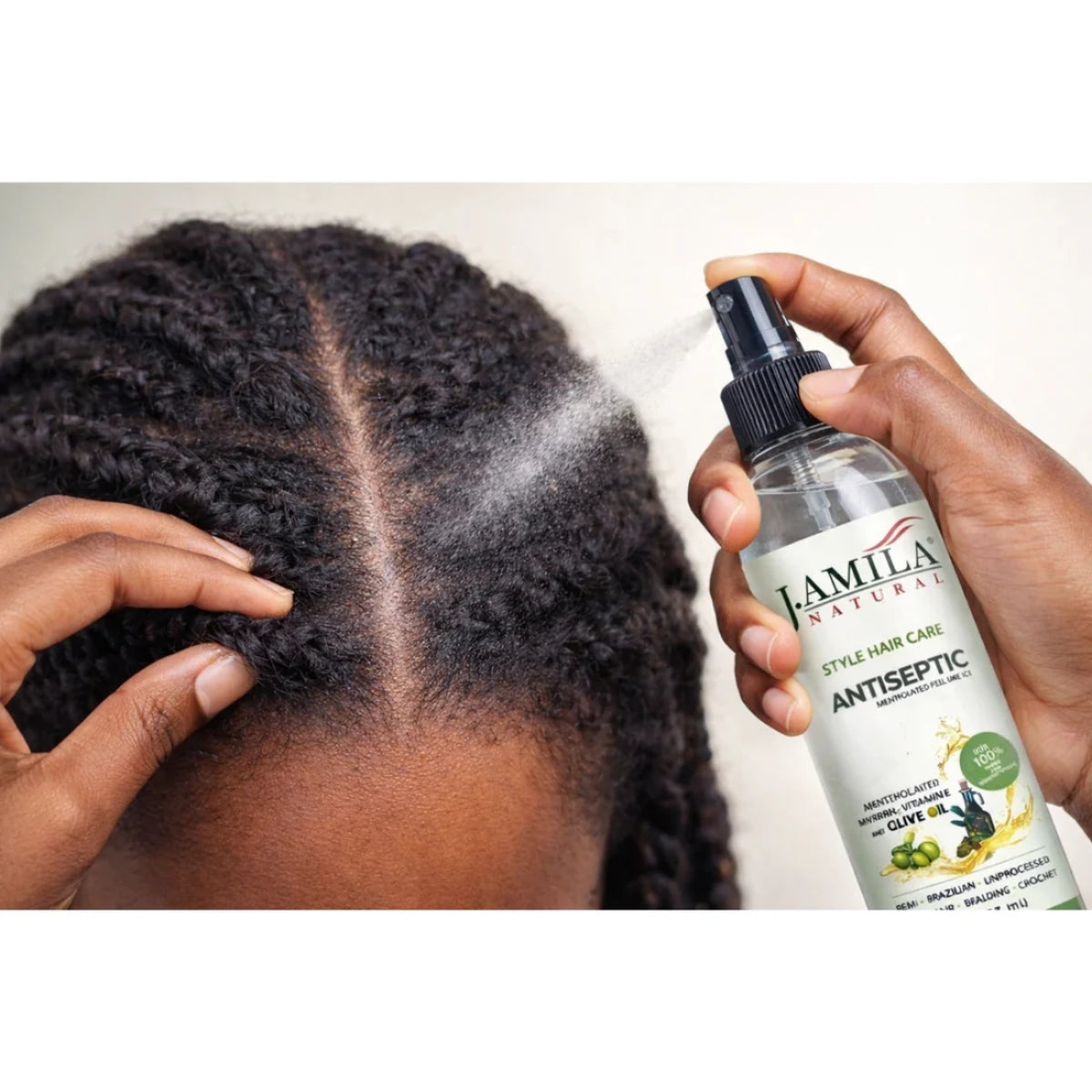 J. Amila Natural Antiseptic Spray with Olive Oil – Mentholated Scalp Relief, Itch Control &amp; Scalp Detox for Wigs, Braids &amp; Natural Hair (8 oz / 237 ml)