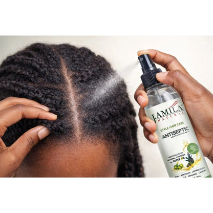J. Amila Natural Antiseptic Spray with Olive Oil – Mentholated Scalp Relief, Itch Control &amp; Scalp Detox for Wigs, Braids &amp; Natural Hair (8 oz / 237 ml)