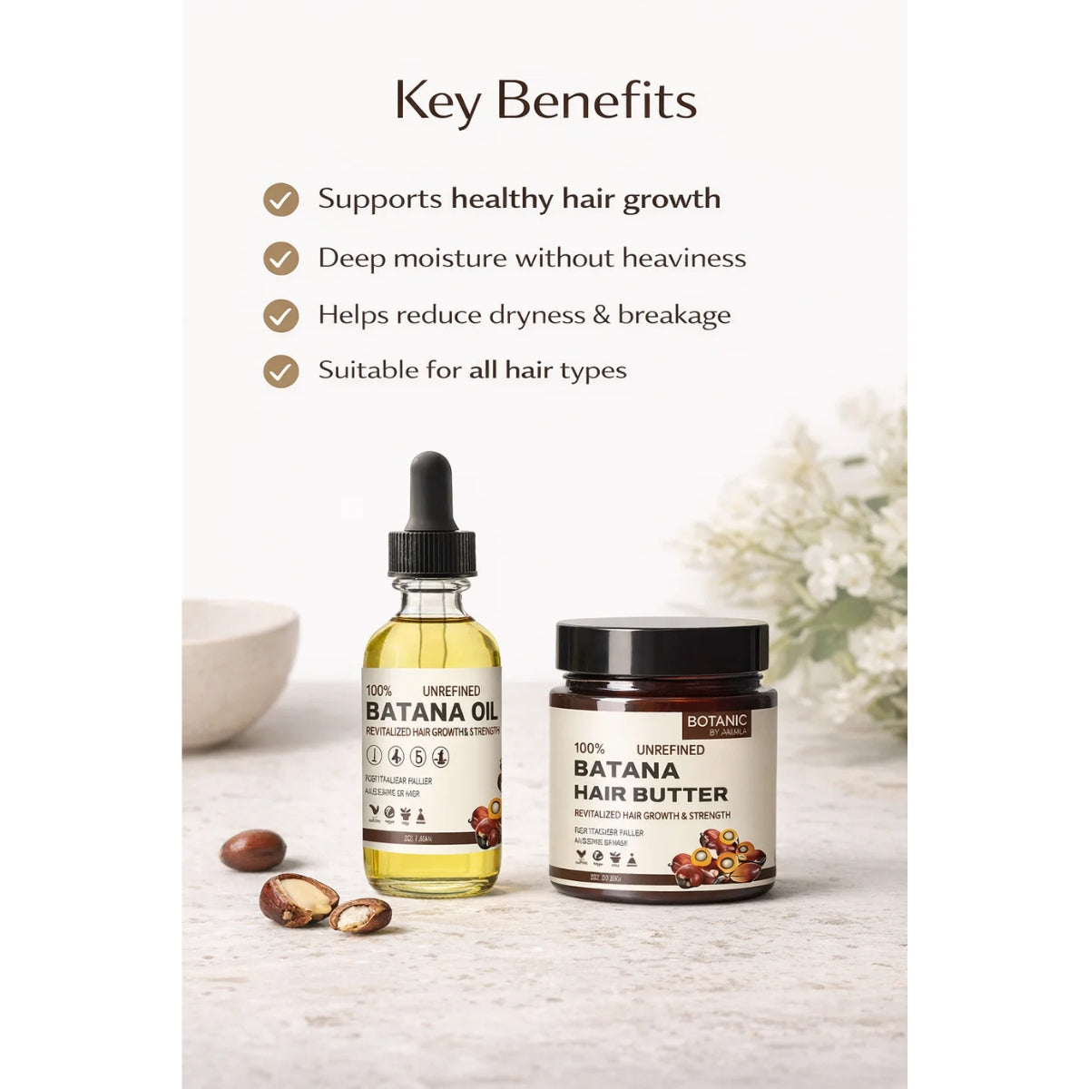 Botanic Hair Care 100% Unrefined Bundle Travel / Starter Batana Hair Care Bundle Growth Oil &amp; Hair Butter