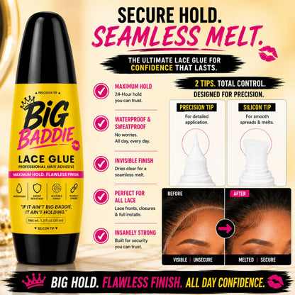 BIG BADDIE Lace Glue – Maximum Hold Waterproof Wig Adhesive with Precision &amp; Silicon Tip (1.3oz / 38mL)
