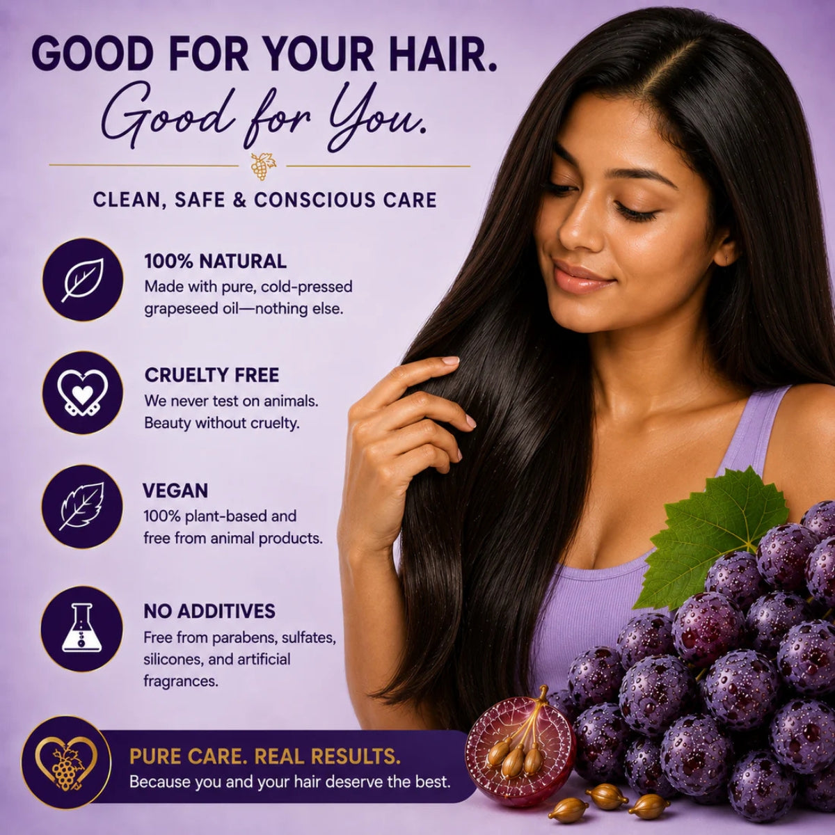 BOTANIC 100% Unrefined Grapeseed Hair &amp; Scalp Oil – Lightweight Shine &amp; Smooth Hair Oil – 4 fl oz (118 mL)