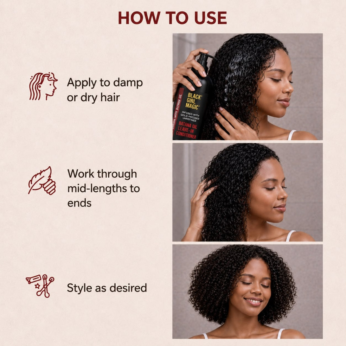 Black Girl Magic infused with gold press, unrefined Batana oil leave in conditioner 12 Oz