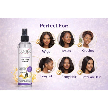 J. AMILA Natural Oil Free Sheen Spray with Vitamin E &amp; Olive Oil – Lightweight Shine, Heat &amp; UV Protection for Wigs, Braids &amp; Natural Hair 8 oz 237 ml