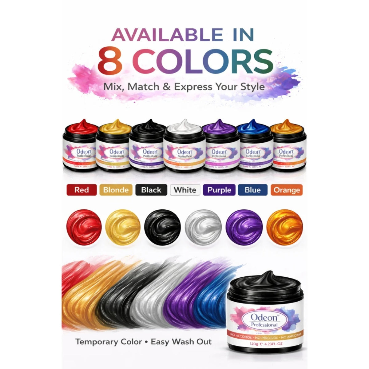 Odeon Professional Black Hair Color Wax, Temporary Hair Dye for Women &amp; Men (4.23oz)