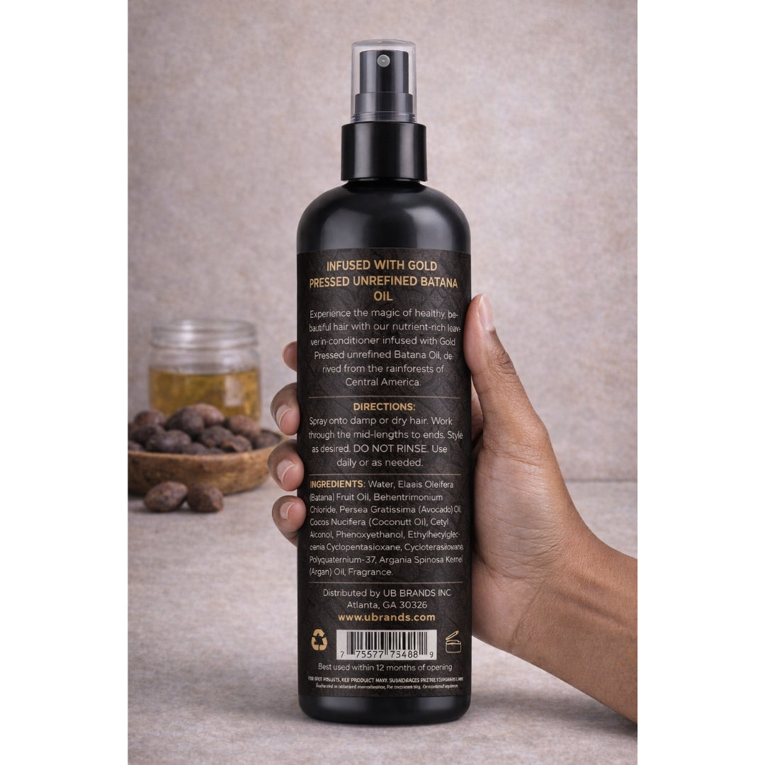 Black Girl Magic infused with gold press, unrefined Batana oil leave in conditioner 12 Oz