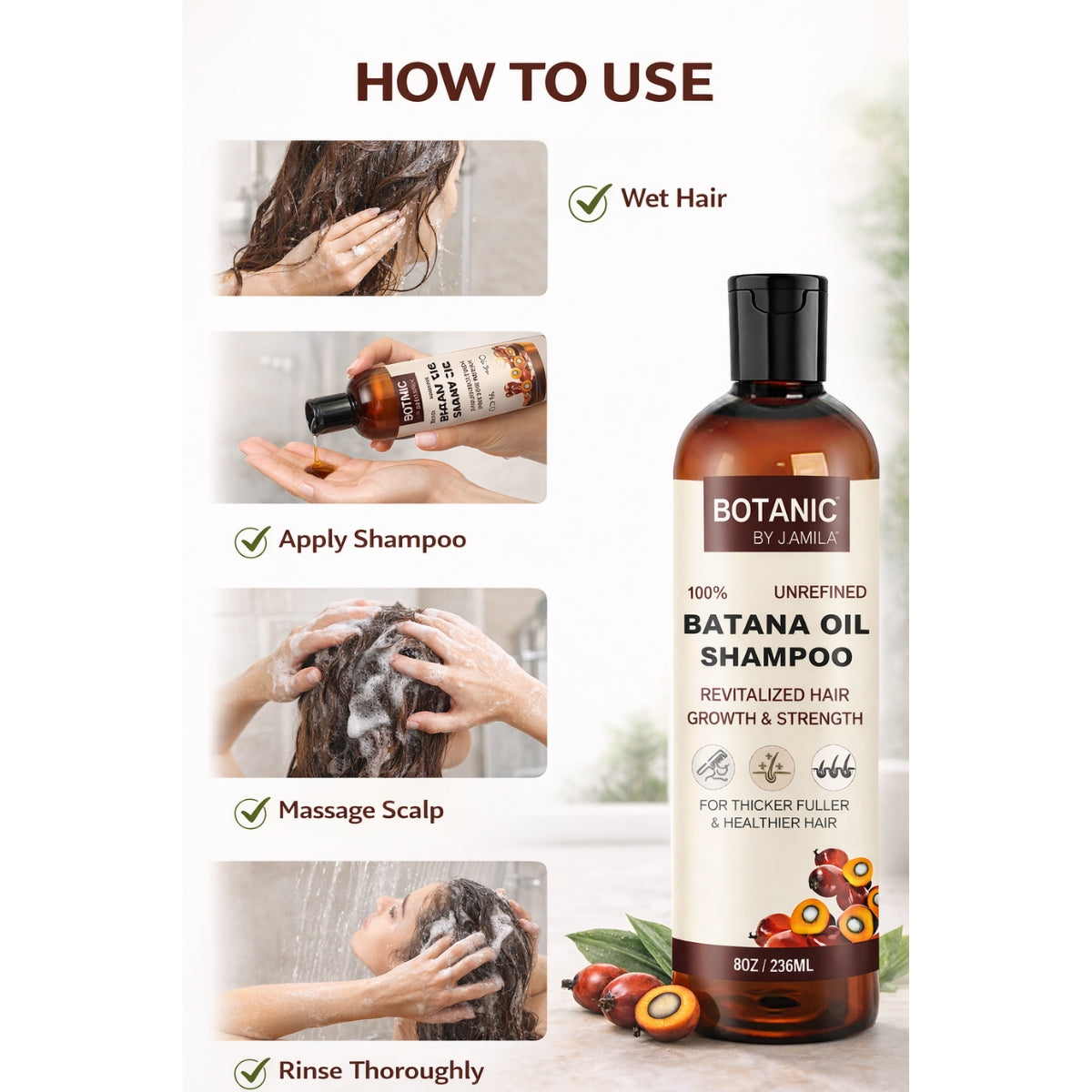 Botanic 100% Unrefined Batana Oil Shampoo – For Thicker, Fuller &amp; Healthier Hair 8 oz