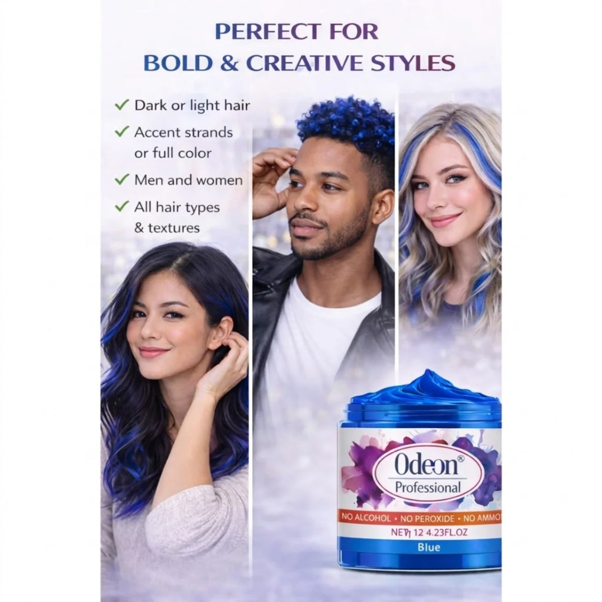 Odeon Professional Blue Hair Color Wax, Temporary Hair Dye for Women &amp; Men (4.23oz)