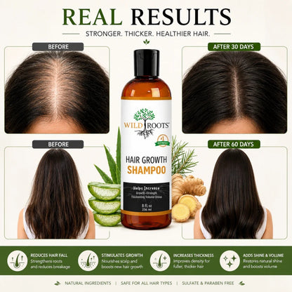 Wild Roots Hair Growth Shampoo – Strengthening &amp; Thickening Formula for Fuller, Healthier Hair (8oz)