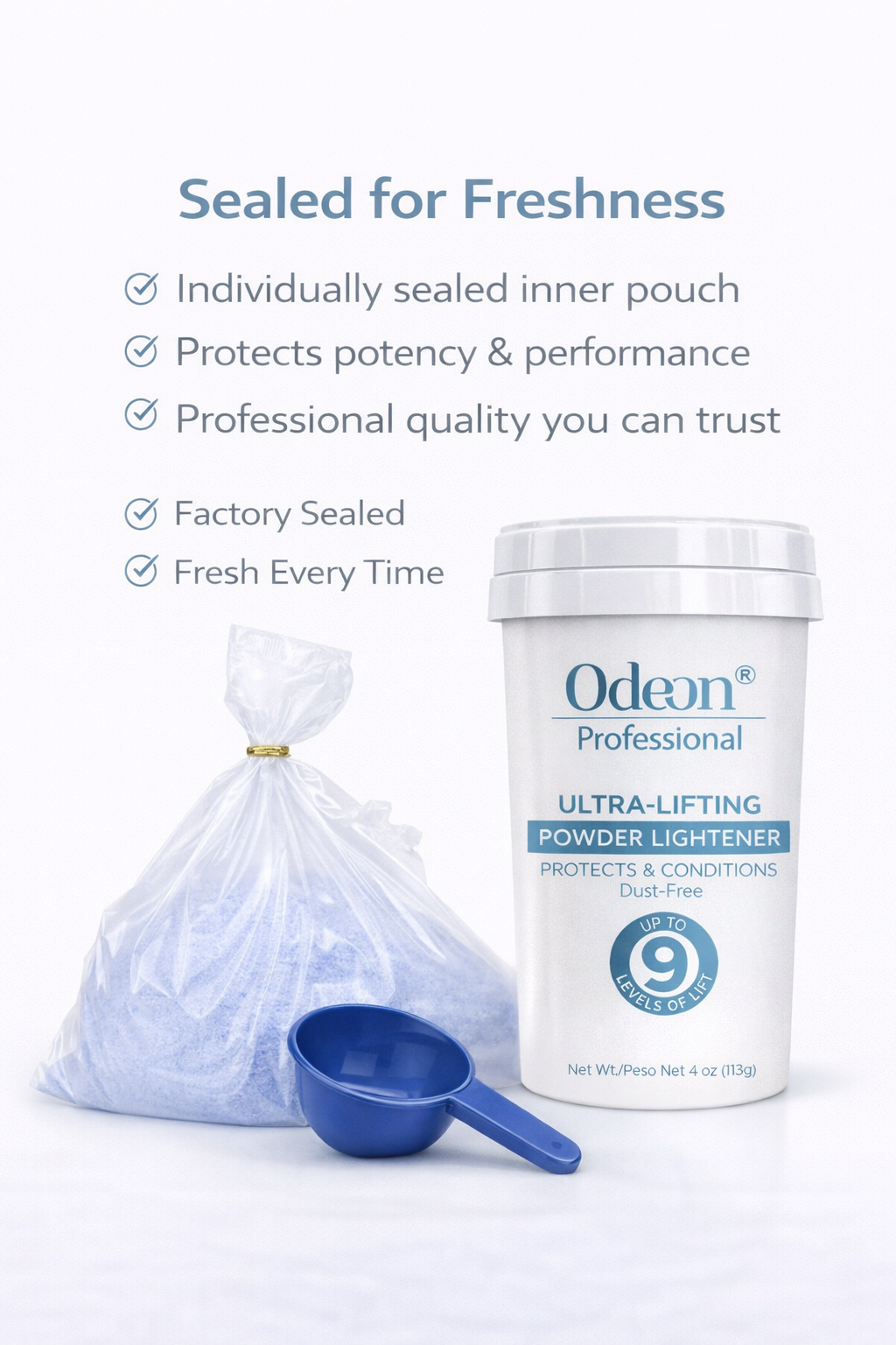 Odeon® Professional Ultra-Lifting Powder Lightener – Up to 9 Levels | Dust-Free | Includes Mixing Bowl &amp; Brush 4oz (118g)