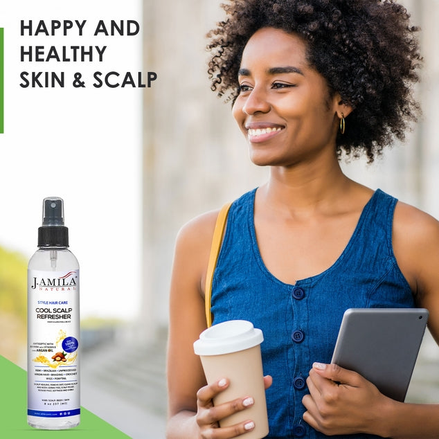 J. AMILA Natural Hair Care Cool Scalp Refresher Scalp Healing, Remove Dirt, Clean Scalp &amp; Body, Reduce Frizz, Softness and Shine with Vitamin E &amp; Argan Oil 8 oz