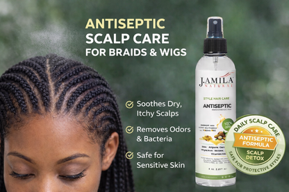 J. Amila Natural Antiseptic Spray with Argan Oil &amp; Myrrh – Scalp Relief, Itch Control &amp; Cleanse for Wigs, Braids &amp; Natural Hair (8 oz / 237 ml)