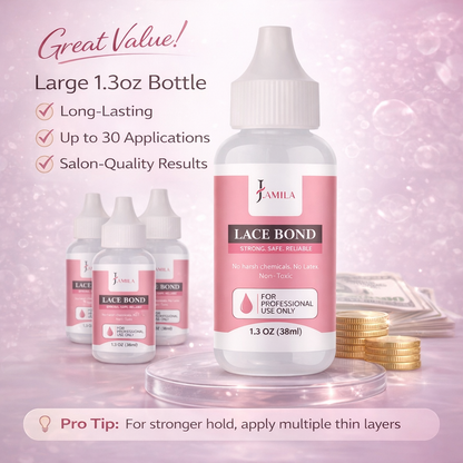 J.AMILA® Professional Lace Bond Strong, Safe, Reliable Hair Adhesive Water and Oil Resistant for Invisible Wig Bonding 1.3 oz 38ml