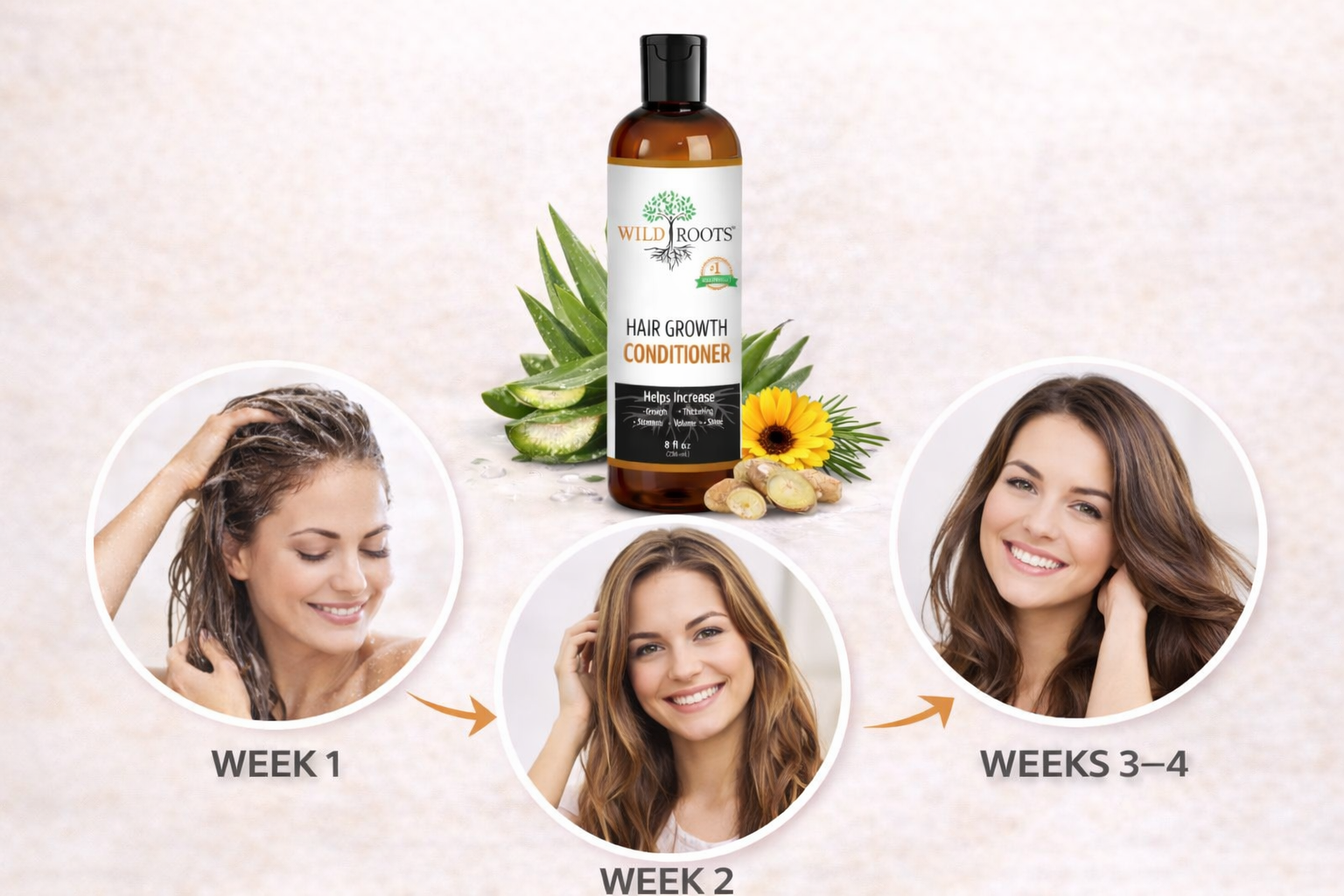 Wild Roots Hair Growth Conditioner – Strengthening &amp; Thickening Treatment for Fuller, Healthier Hair (8oz)